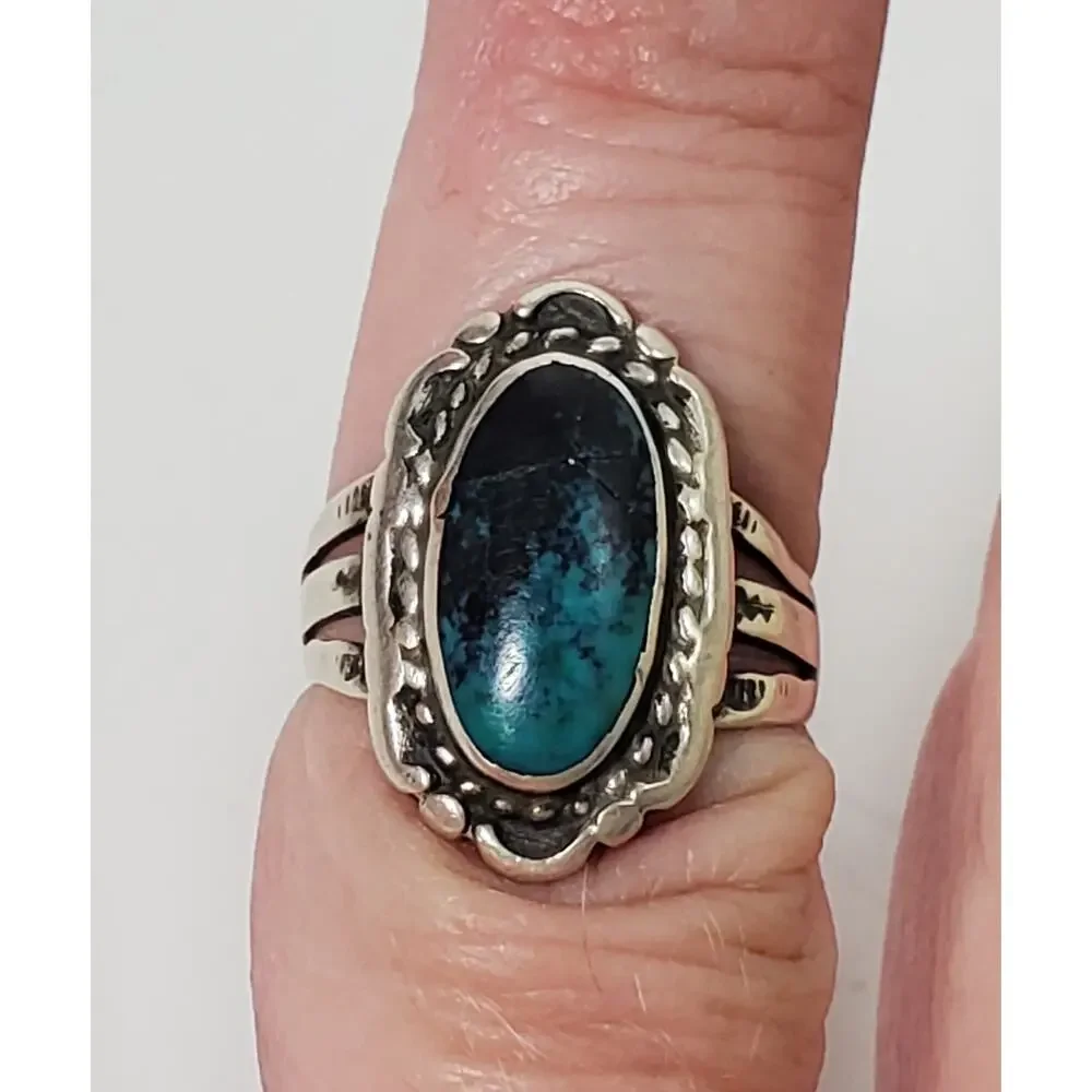 Vintage Sterling Silver Turquoise Ring Size 6.5
